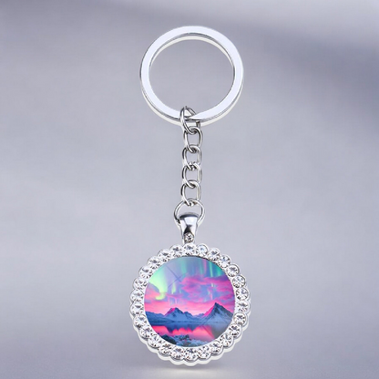 Luminous Aurora Borealis Silver Keyring - Northern Light Jewelry - Rhinestones Glass Key Chain - Perfect Aurora Lovers Gift