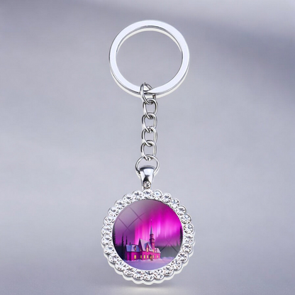 Luminous Aurora Borealis Silver Keyring - Northern Light Jewelry - Rhinestones Glass Key Chain - Perfect Aurora Lovers Gift