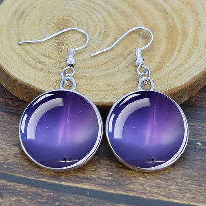 Gaismas Aurora Borealis Drop Auskari - Ziemeļblāzmas rotaslietas - Unikāli stikla Cabochon Dangle Auskari - Perfekta Aurora Lovers dāvana