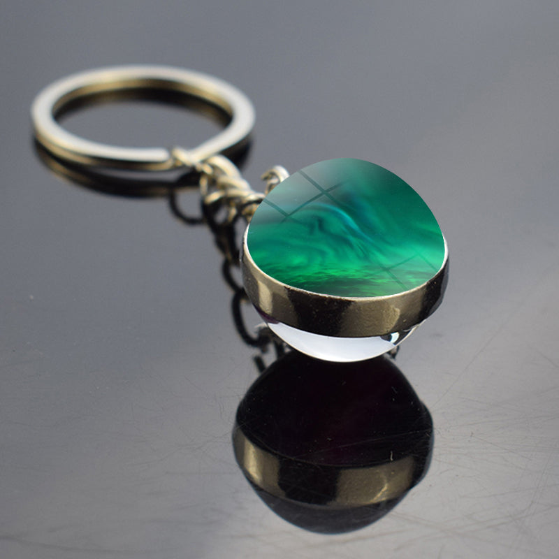 Luminous Aurora Borealis Keyring - Northern Light Jewelry - Unique Double Side Glass Ball Key Chain - Perfect Aurora Lovers Gift