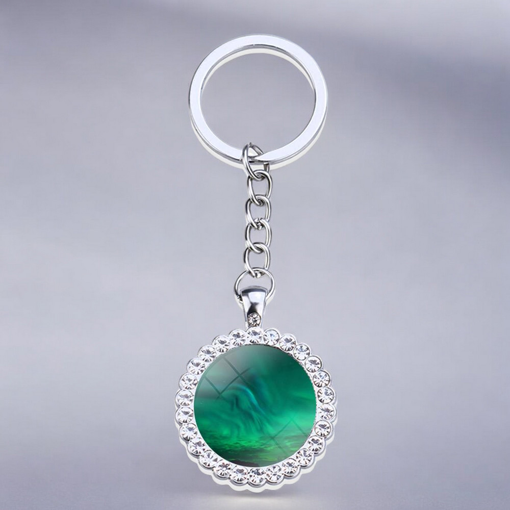 Luminous Aurora Borealis Silver Keyring - Northern Light Jewelry - Rhinestones Glass Key Chain - Perfect Aurora Lovers Gift