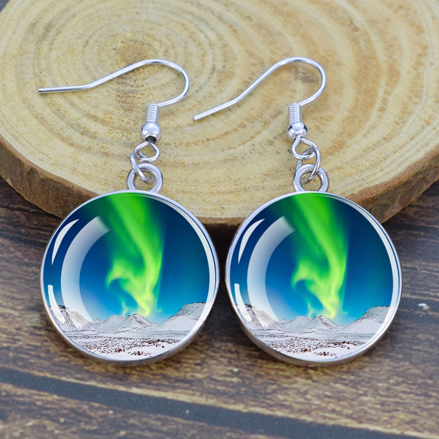 Lýsandi Aurora Borealis dropaeyrnalokkar - Northern Lights Skartgripir - Einstakir Cabochon Dangle eyrnalokkar úr gleri - Fullkomin Aurora Lovers gjöf