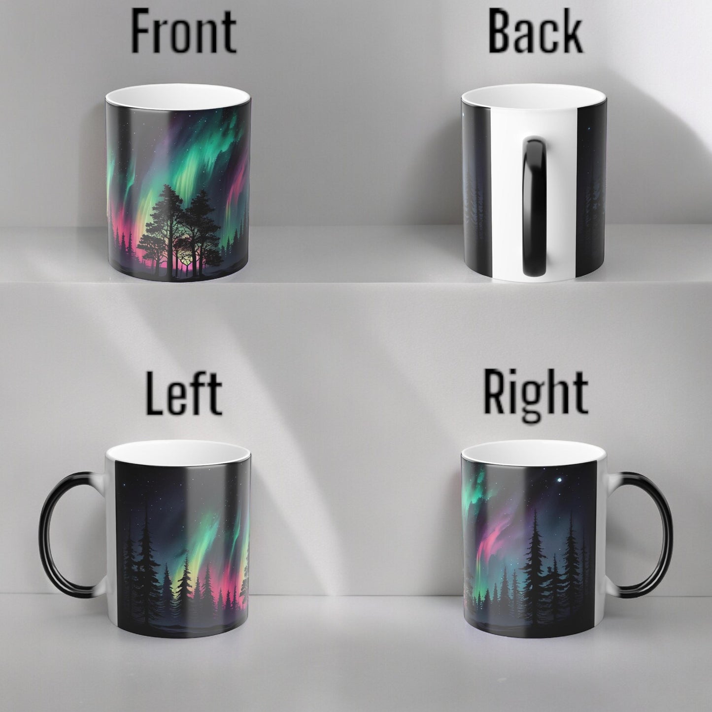 Töfrandi Aurora Borealis hitanæm mál - Northern Lights Magic Color Morphing Mug 11oz - Heat Reactive Night Sky Kaffibolli - Fullkomin gjöf fyrir náttúruunnendur