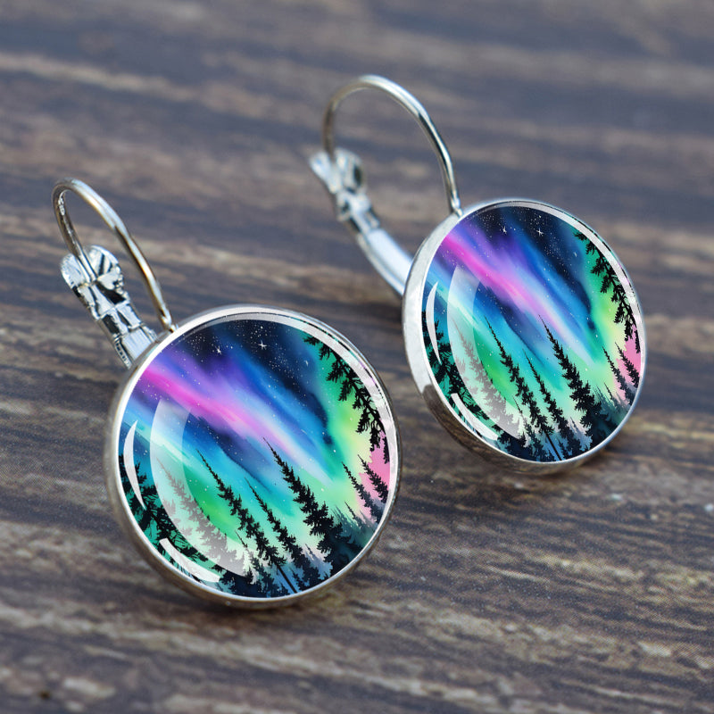 Luminous Aurora Borealis Hook Earrings - Northern Lights Jewelry - Unique Glass Cabochon Drop Earrings - Perfect Aurora Lovers Gift