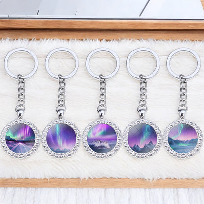 Porte-clés lumineux en argent Aurora Borealis - Bijoux Northern Light - Porte-clés en verre strass - Cadeau parfait pour les amoureux des aurores boréales