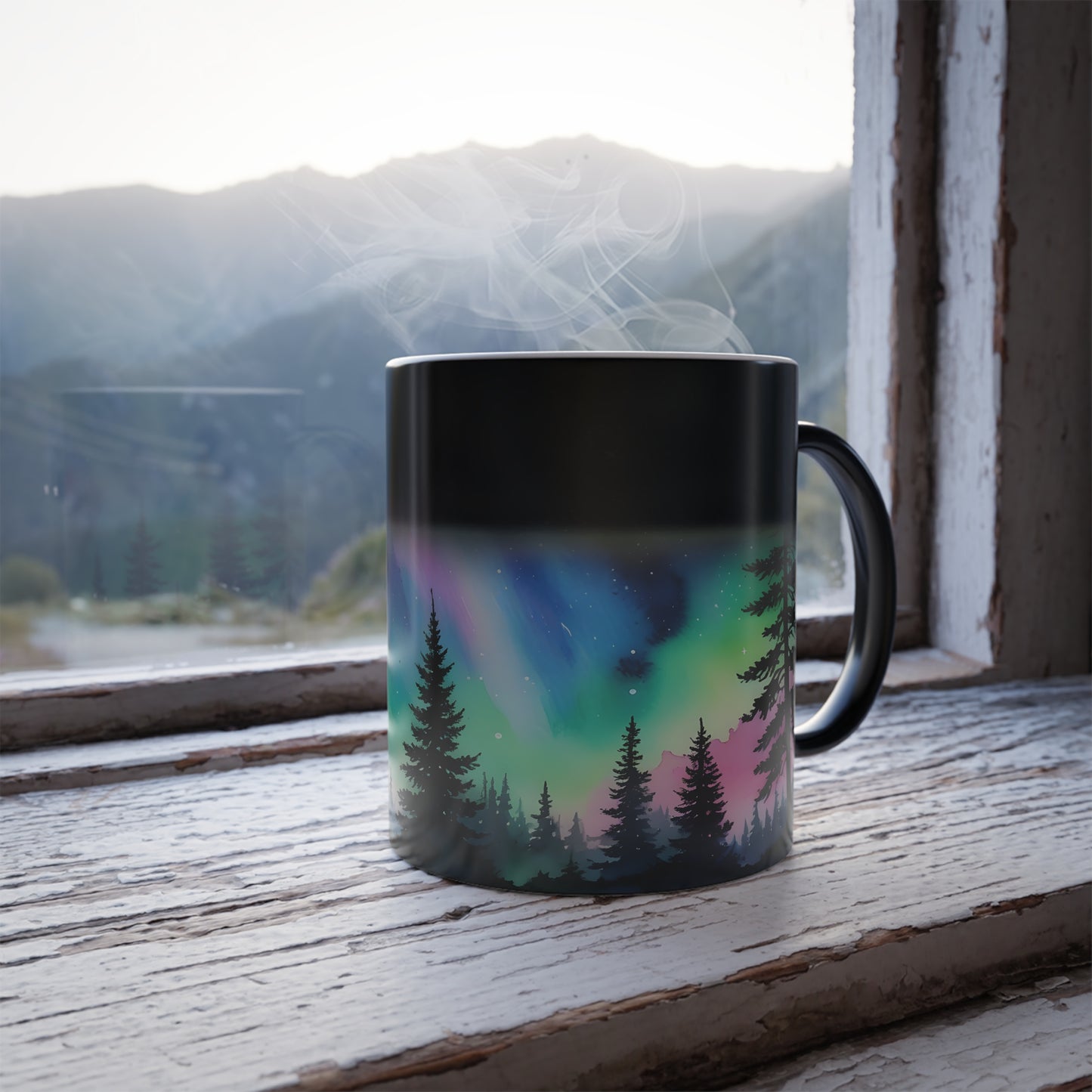 Enchanting Aurora Borealis Heat Sensitive Mug - Northern Lights Magic Color Morphing Mug 11oz - Heat Reactive Night Sky Coffee Cup - Perfect Gift for Nature Lovers 11
