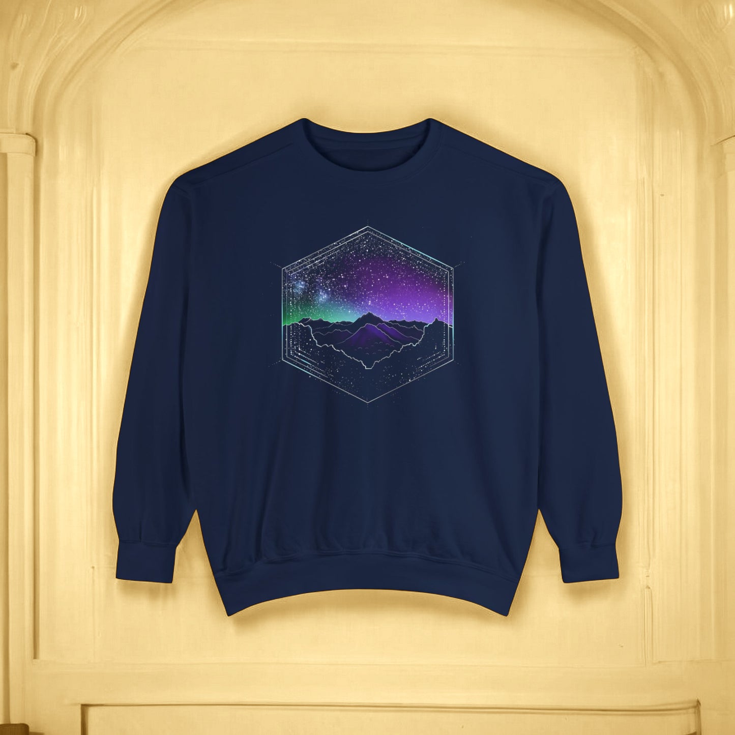 Aurora Borealis Unisex Garment-Dyed Sweatshirt - Northern Lights Arctic Magical Night Starry Sky Mountain Nature Adventure - Autumn Fall T-shirt - Aurora Gift