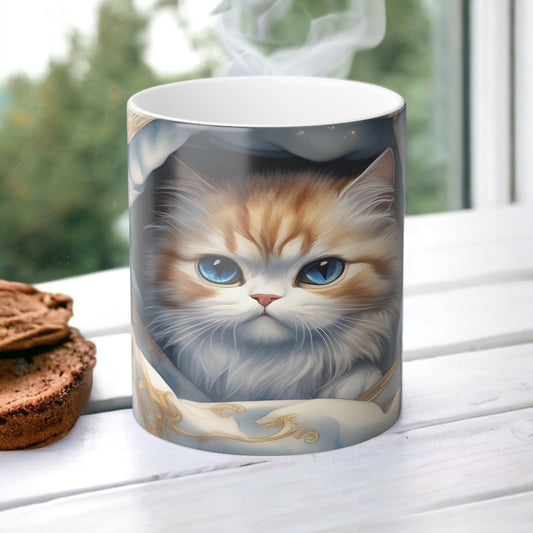 Tasse sensible à la chaleur pour chaton enchanteur - Belle tasse de morphing magique pour animaux de compagnie 11 oz - Tasse à café et à thé - Cadeau parfait pour les amoureux des animaux de compagnie 12 