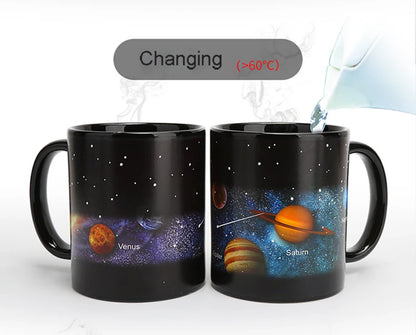 Newest Style Ceramic Color-Changing Mug Set with Solar System Magic | Heat Sensitive Cups for Coffee, Tea | Perfect Gifts for Friends, Students, and Breakfast Enthusiasts | Novelty Gift for Star Gazers