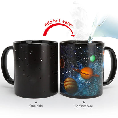 Newest Style Ceramic Color-Changing Mug Set with Solar System Magic | Heat Sensitive Cups for Coffee, Tea | Perfect Gifts for Friends, Students, and Breakfast Enthusiasts | Novelty Gift for Star Gazers