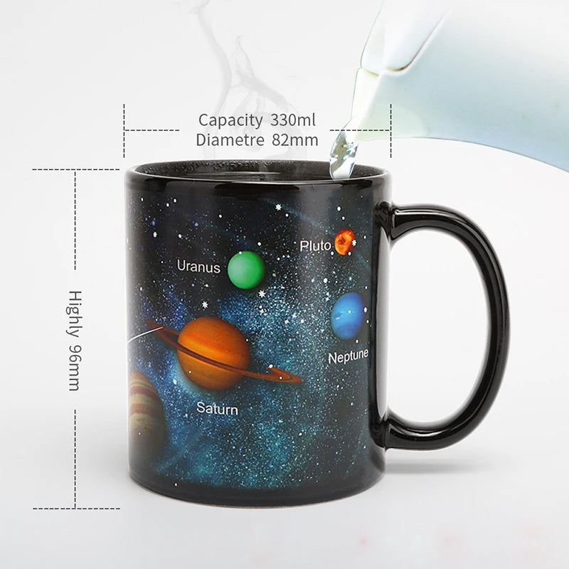 Newest Style Ceramic Color-Changing Mug Set with Solar System Magic | Heat Sensitive Cups for Coffee, Tea | Perfect Gifts for Friends, Students, and Breakfast Enthusiasts | Novelty Gift for Star Gazers