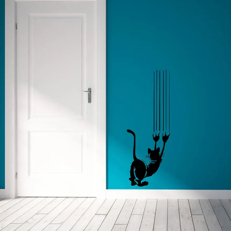Cute Cat Wall Sticker Door/Wall Home Decoration Living Room Background Mural Art Decals Removable Kitty Funny Stickers