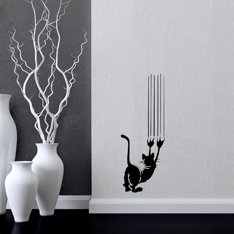 Cute Cat Wall Sticker Door/Wall Home Decoration Living Room Background Mural Art Decals Removable Kitty Funny Stickers