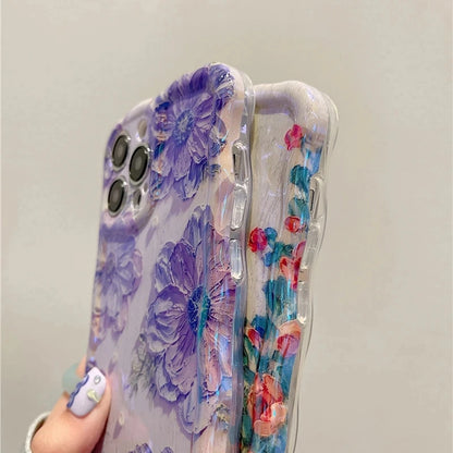 Laser Blue Light Flowers Phone Case For iPhone 15 Pro Max 11 12 13 Pro Max 14Pro 13Pro Luxury Shockproof TPU Soft Silicone Cover