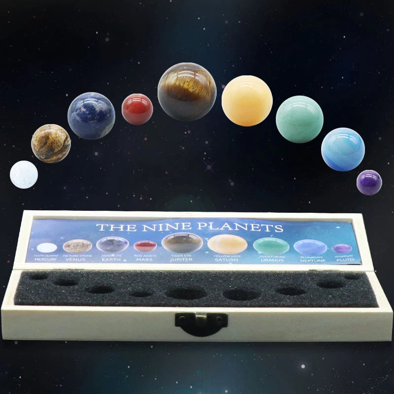 Natural Crystal 8 9 Planets Ball Solar Sun System Rock Quartz Stones Beads  Sphere Galaxy Model Globe Space Cosmos