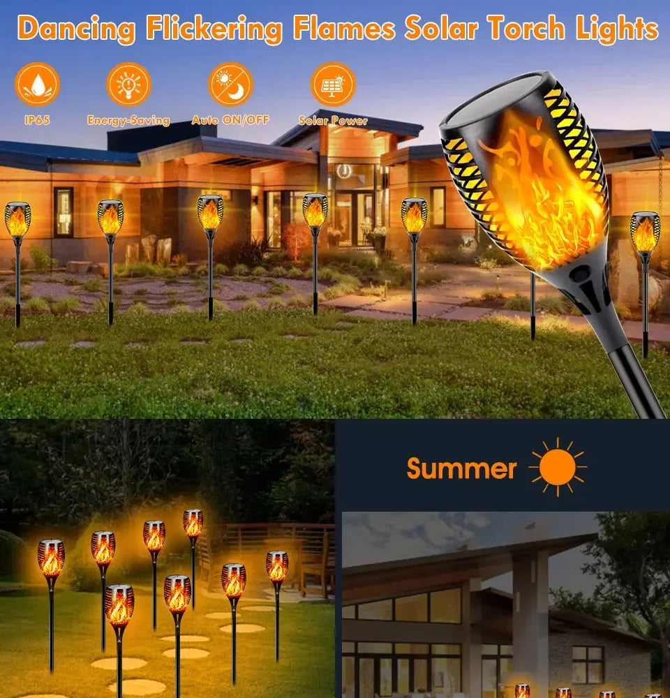 1-10Pack Solar Flame Light Outdoor 96/12 LEDs Flickering Torch Waterproof Night Lamp Garden Decoration for Lawn Path Yard Patio