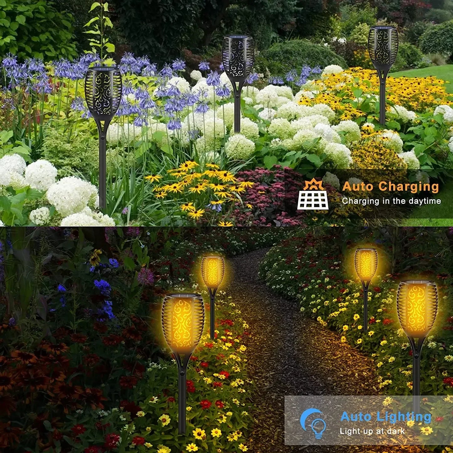 1-10Pack Solar Flame Light Outdoor 96/12 LEDs Flickering Torch Waterproof Night Lamp Garden Decoration for Lawn Path Yard Patio