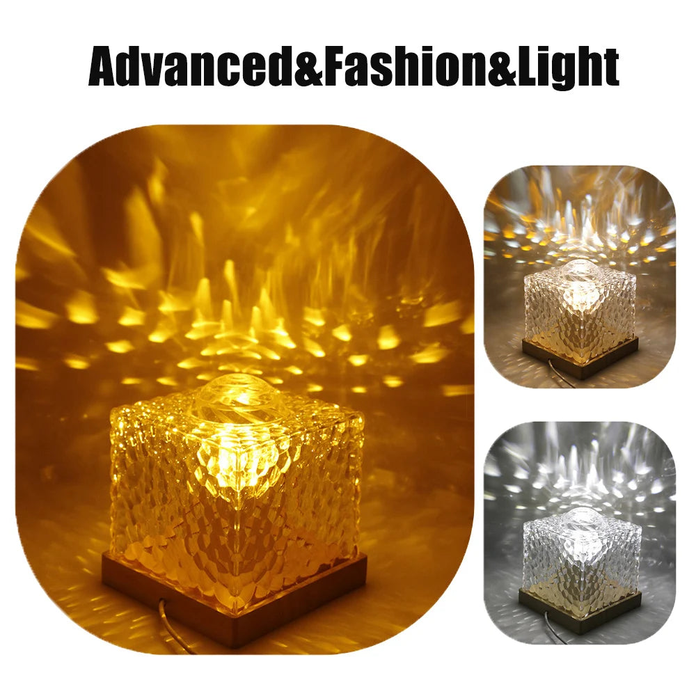 Water Ripple Ambient Night Light, Creative Bedside Lamp, Flame Aurora Borealis Romantic Dynamic Rotating Decorative Light