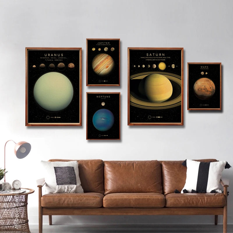 Affiches rétro de planètes et d'univers, Mars, vénus, lune, imprimés d'astronomie, Vintage, décor de salle de maison, café, peinture murale artistique