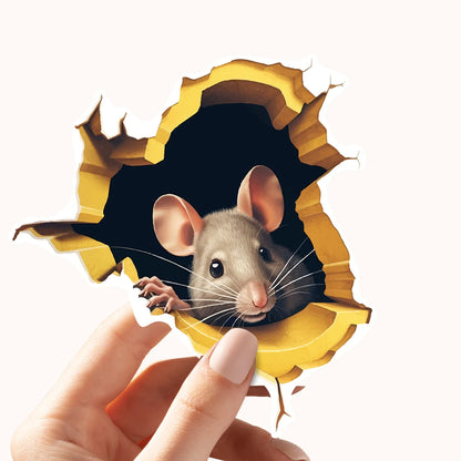 1PC 3D effect personalized mouse hole sticker reading white mouse flower branch mouse cute animal random sticker home decoration