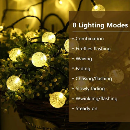 Solar Crystal Globe LED String Lights 60 LED 8 Lighting Modes IP65 Fairy Light Garland For Garden Party Decor 1pc/2pcs