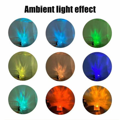 Water Ripple Ambient Night Light, Creative Bedside Lamp, Flame Aurora Borealis Romantic Dynamic Rotating Decorative Light