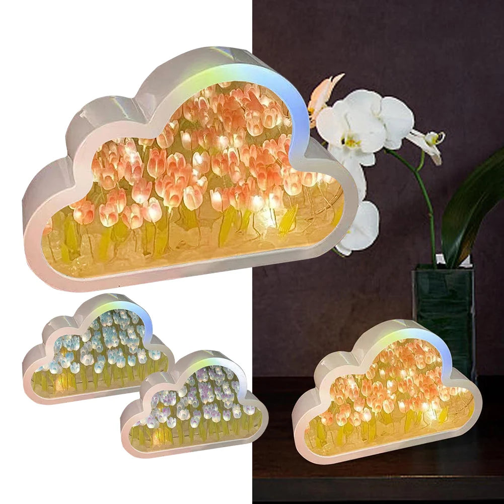 Clouds Tulip Lamps LED Night Light Mirror Table Lamps DIY Bedroom Ornaments Decoration Mirror Table Lights