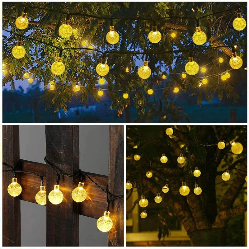 Guirlande solaire Globe LED en cristal, 60 LED, 8 Modes d'éclairage, IP65, guirlande lumineuse féerique pour décoration de fête de jardin, 1 pièce/2 pièces