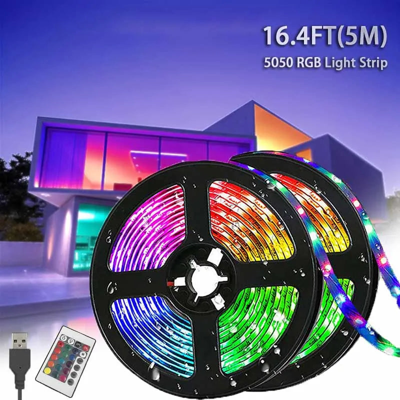 5M Led Light with USB Plug 24 Keys 5050 Multicolor RGB TV Background Light Bar Game Room Family Party Decoration Night Light