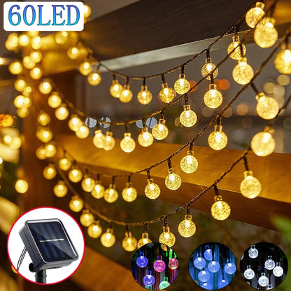 Guirlande solaire Globe LED en cristal, 60 LED, 8 Modes d'éclairage, IP65, guirlande lumineuse féerique pour décoration de fête de jardin, 1 pièce/2 pièces