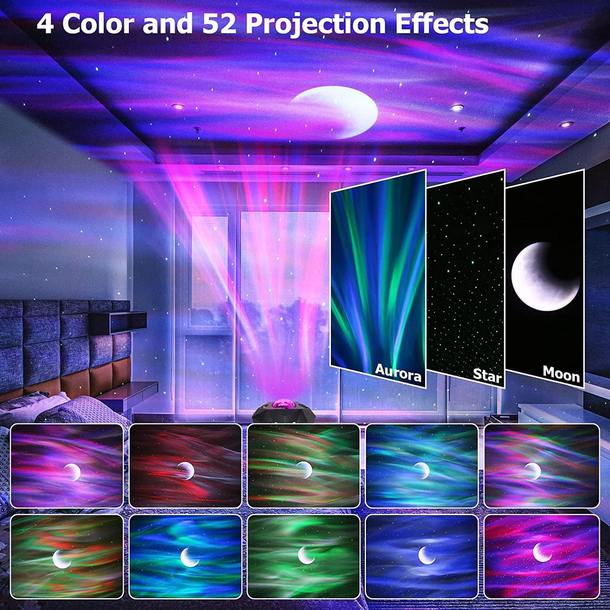 LED Galaxy Projector Star Night Light with Bluetooth Speaker Aurora Pr ...