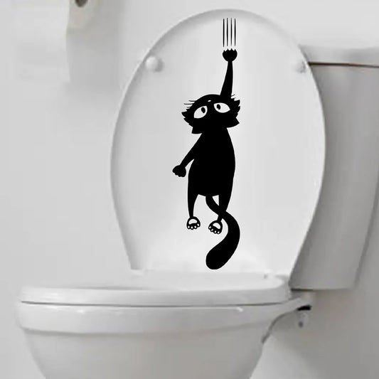 Funny Black Cats Toilet Stickers DIY Stickers PVC Decorative Cartoon wall Stickers Home WC Decoration Stickers Art Decals