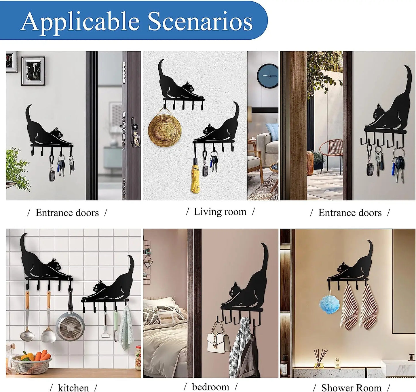 Mini décoration de maison en métal pour chat, crochet mural robuste, petit porte-clés pour mur, support mural pour porte-manteau, organisateur de chapeaux suspendus pour chambre à coucher