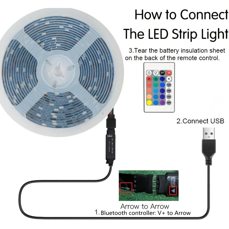 Lumière Led multicolore 5050 RGB avec prise USB, 5M, 24 touches, lumière de fond TV, Bar, salle de jeux, décoration de fête familiale, veilleuse