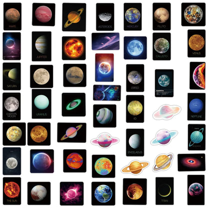 50pcs Universe Planets Stickers Laptop Stationary Scrapbook Notebook Luggage Aesthetic Outer Space Vinyl Decals for Adult Kids Gift