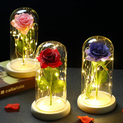 2024 Captivating LED Enchanted Galaxy Rose - Timeless 24K Gold Foil Flower with Magical Fairy String Lights Encased in Glass Dome - Perfect Romantic Gift for Couples, Women, and Girls