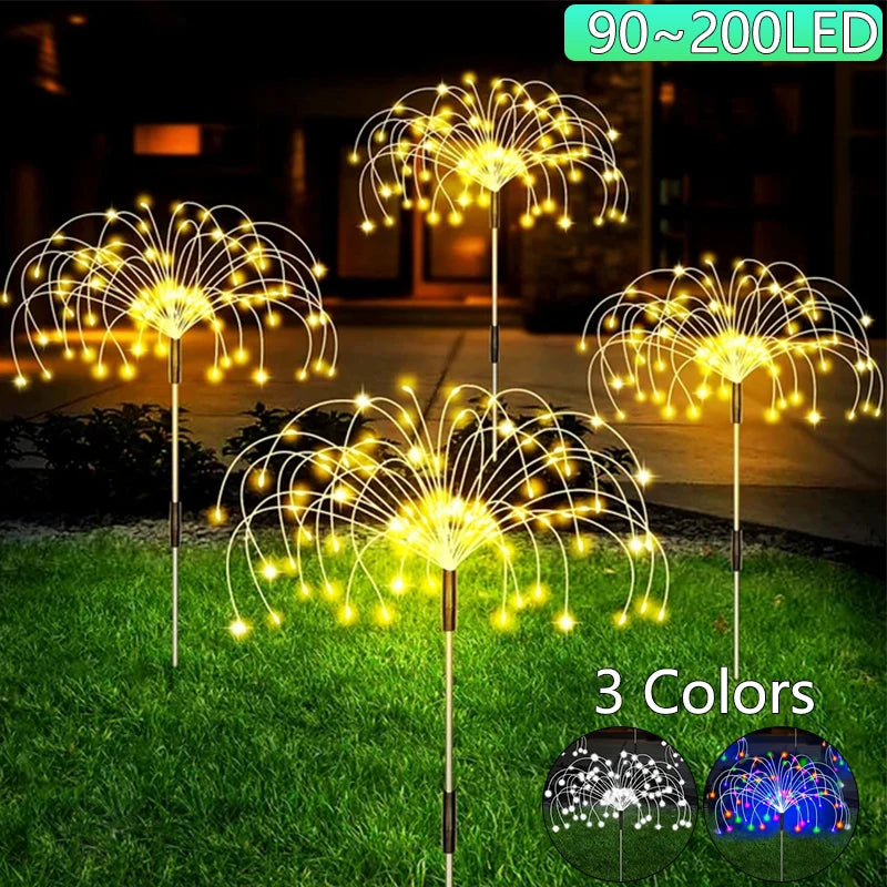 90-200LED feu d'artifice solaire étanche en plein air 8 Modes d'éclairage fée chaîne lumière lumières solaires décoration de jardin