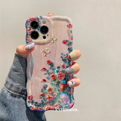 Laser Blue Light Flowers Phone Case For iPhone 15 Pro Max 11 12 13 Pro Max 14Pro 13Pro Luxury Shockproof TPU Soft Silicone Cover