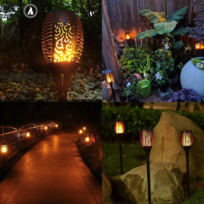 1-10Pack Solar Flame Light Outdoor 96/12 LEDs Flickering Torch Waterproof Night Lamp Garden Decoration for Lawn Path Yard Patio