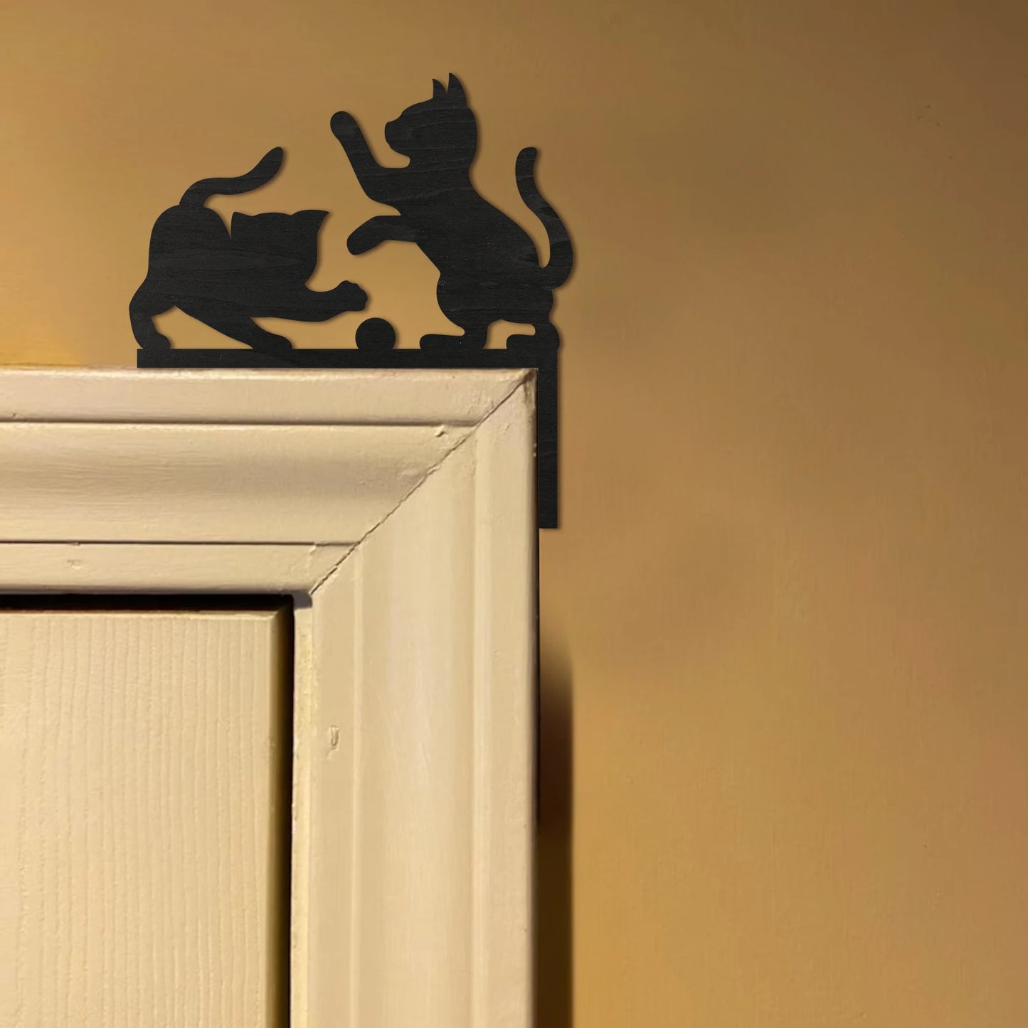 1pc Black Wooden Cat Pattern Door Frame Decoration Suitable for Door Frame Window Decoration Artwork
