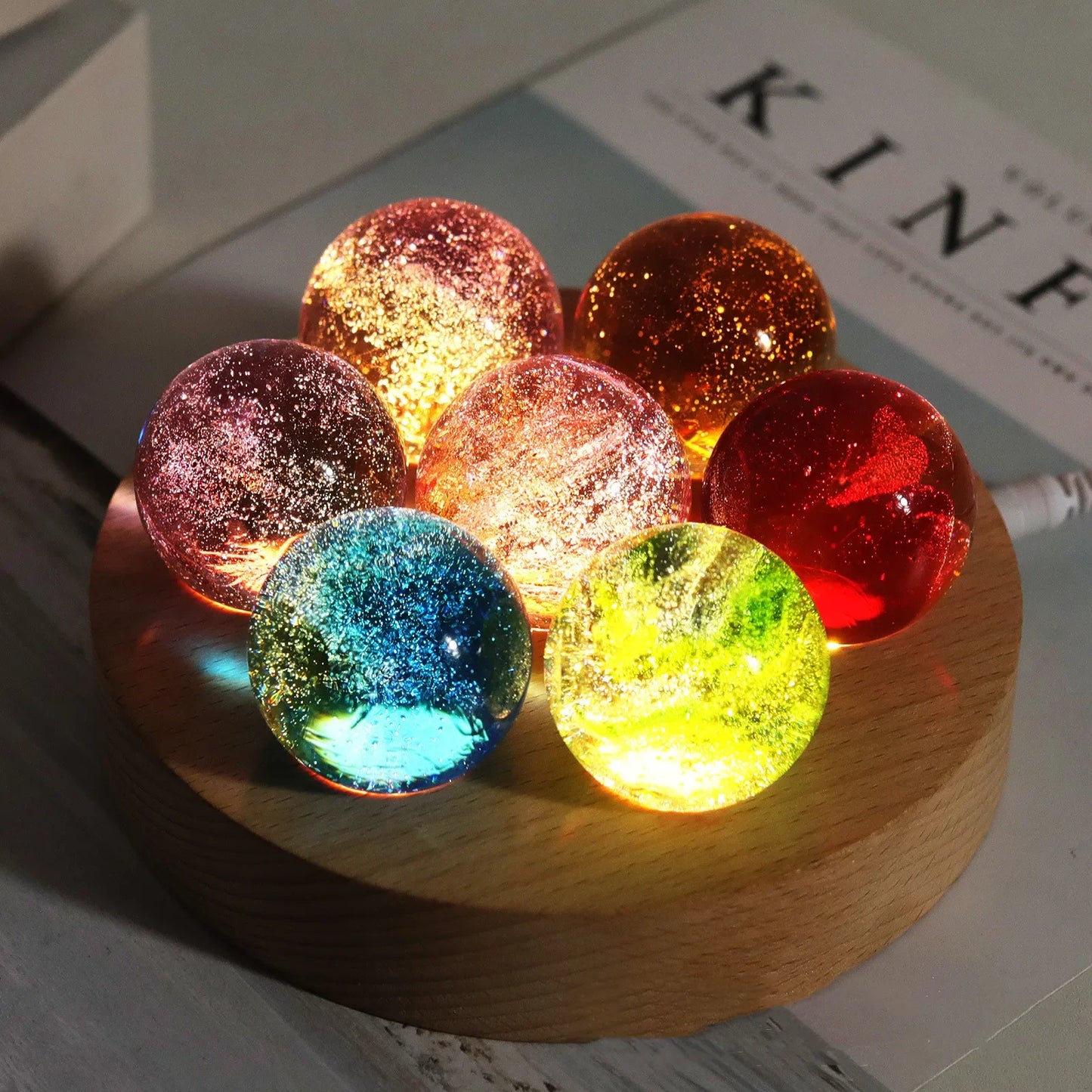 Fantasy Colorful Glass Star Ball Luminous Planet Astronomy Planets Ball Fantastic Style Home Decoration Cosmic Model Gift