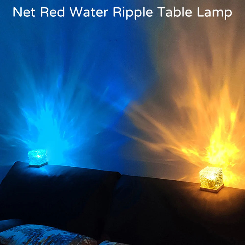 Water Ripple Ambient Night Light, Creative Bedside Lamp, Flame Aurora Borealis Romantic Dynamic Rotating Decorative Light