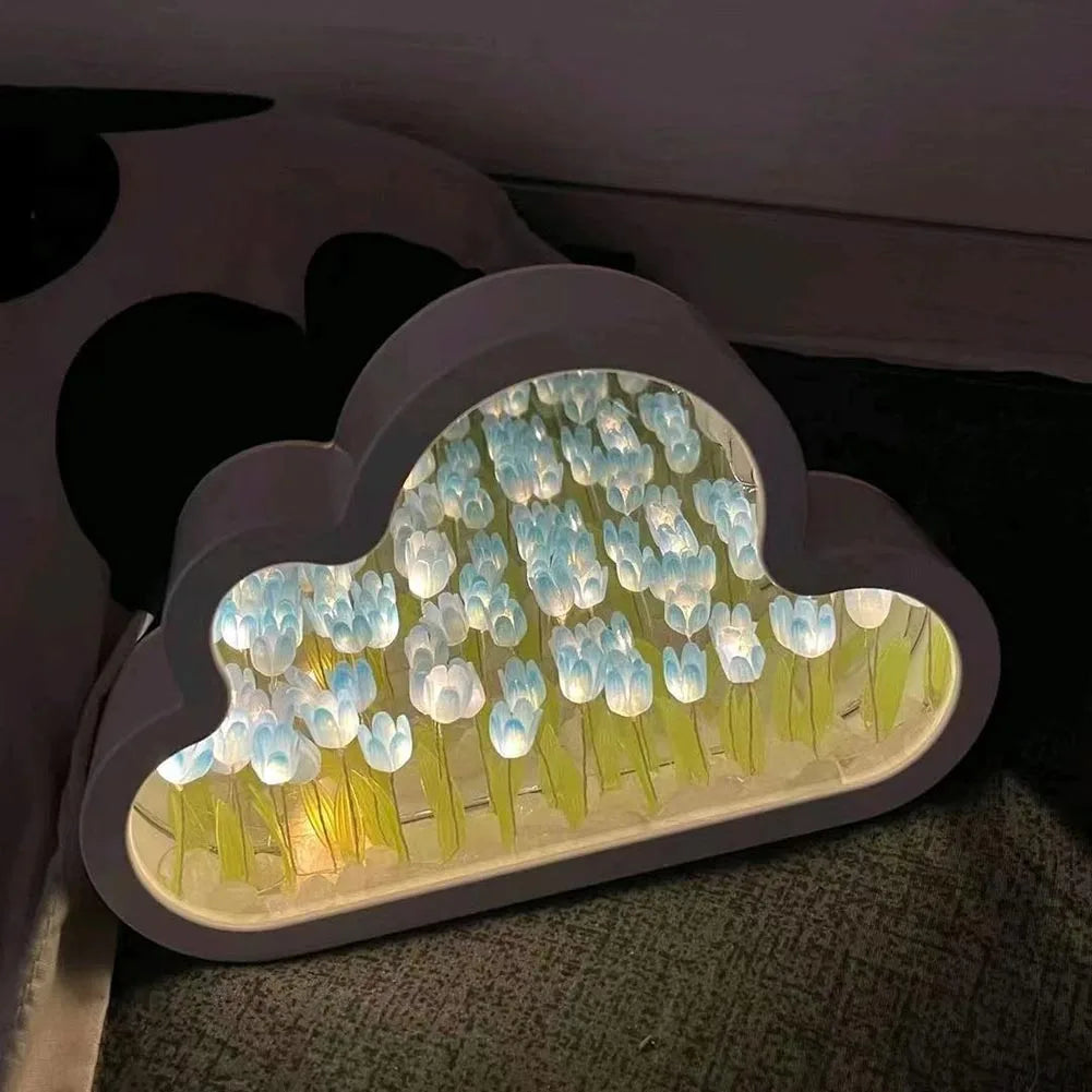 Clouds Tulip Lamps LED Night Light Mirror Table Lamps DIY Bedroom Ornaments Decoration Mirror Table Lights