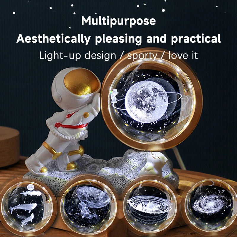 3D Creative Astronaut Crystal Ball Led Night Light for Children Bedroom Planet Space Solar System Lamp USB Kid Gift