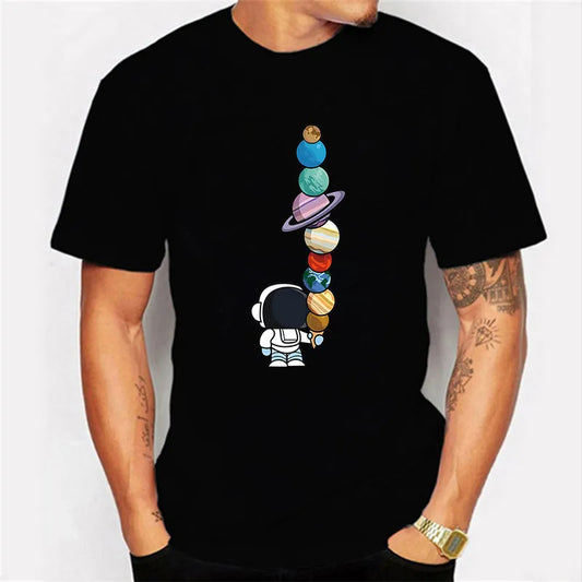 Unisex Solar System Astronaut T-shirt Short Sleeve Tees Men's Loose T-shirt Men's Tops New Brand Women's Space T-shirt Multi Colors Sizes