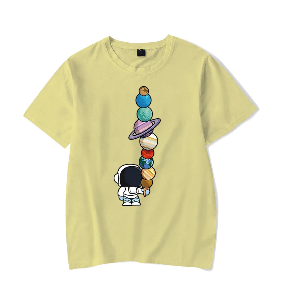 Unisex Solar System Astronaut T-shirt Short Sleeve Tees Men's Loose T-shirt Men's Tops New Brand Women's Space T-shirt Multi Colors Sizes