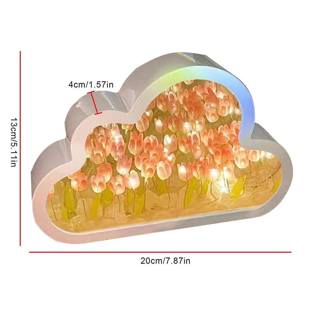 Clouds Tulip Lamps LED Night Light Mirror Table Lamps DIY Bedroom Ornaments Decoration Mirror Table Lights