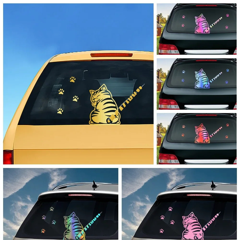 2024 NEW Car Rear Windshield Reflective Wiper Sticker Wagging Tail Cat Sticker Car Decoration Sticker Styling Accessories