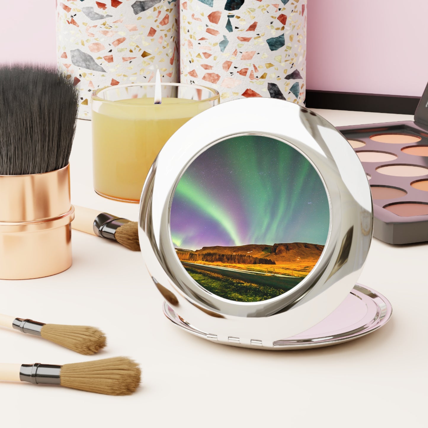 Unique Aurora Borealis Compact Travel Mirror - Northern Light Travel Accessories - Glossy Makeup Gadget - Perfect Aurora Lovers Gift 5