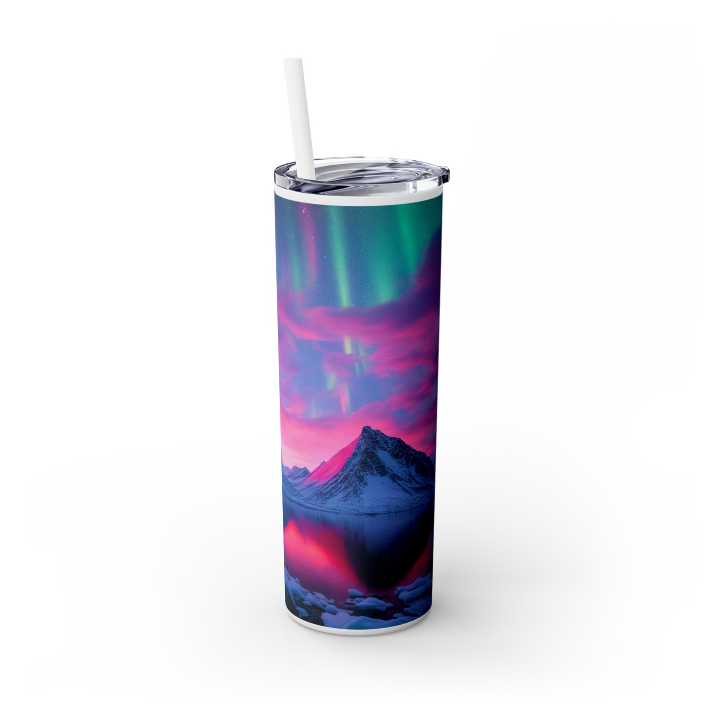 Unique Aurora Borealis Skinny Tumbler with Straw - Northern Light Travel Accessories - Stainless Steel Tumblers - Perfect Aurora Lovers Gift 10
